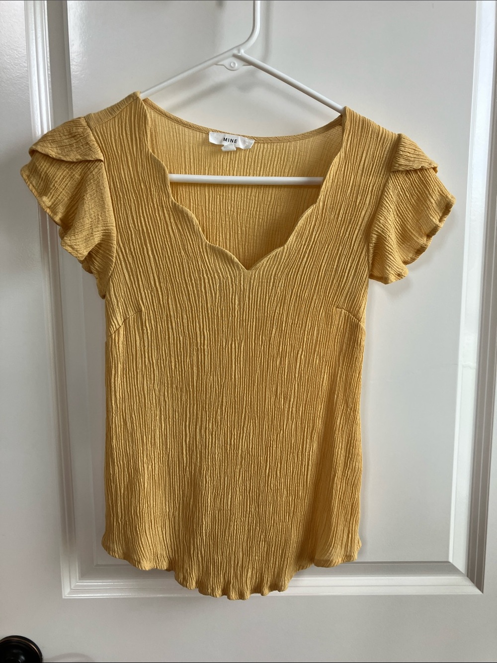 MINE Yellow Crinkle Flutter Sleeve Top